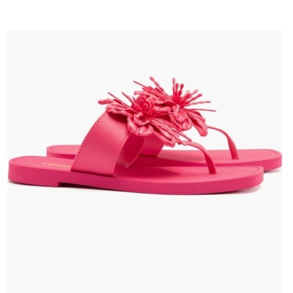 LARROUDE Hibiscus Flower Flip Flop Sandals in Pink Size 6/7 - Picture 11 of 12